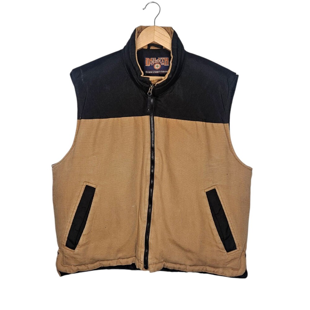 DULUTH TRADING Canvas Work Vest Men's Large Goose Down Insulated Utility Rugged
